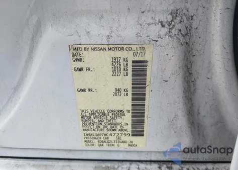 2017 Nissan Altima 2.5 S z USA, uszkodzony, nr VIN 1N4AL3AP7HC472799